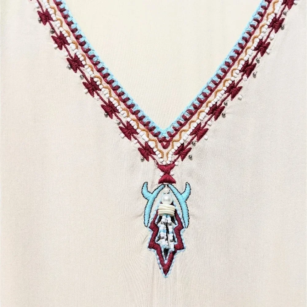 R CINCO RANCH Embroidered Beaded Tunic Top S - Picture 2 of 8